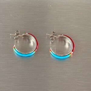 Dainty Hoop Earrings/Multi-stone Inlay/Sterling Silver